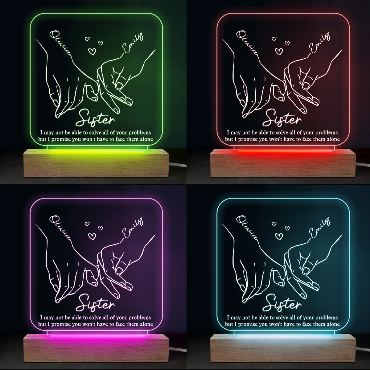 You Won't Have To Face Them Alone - Bestie Personalized Custom Square Shaped 3D LED Light - Gift For Best Friends, BFF, Sisters