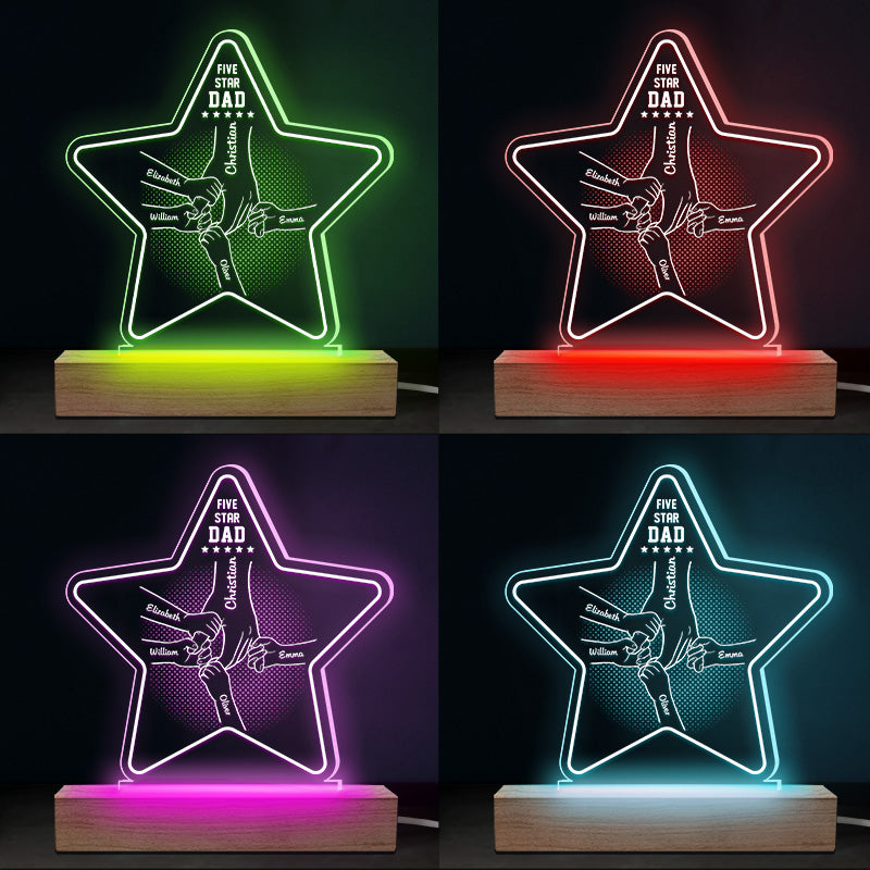 Père de cinq étoiles - Lampe LED 3D personnalisée en forme d'étoile - Cadeau d'anniversaire et de fête des pères pour papa