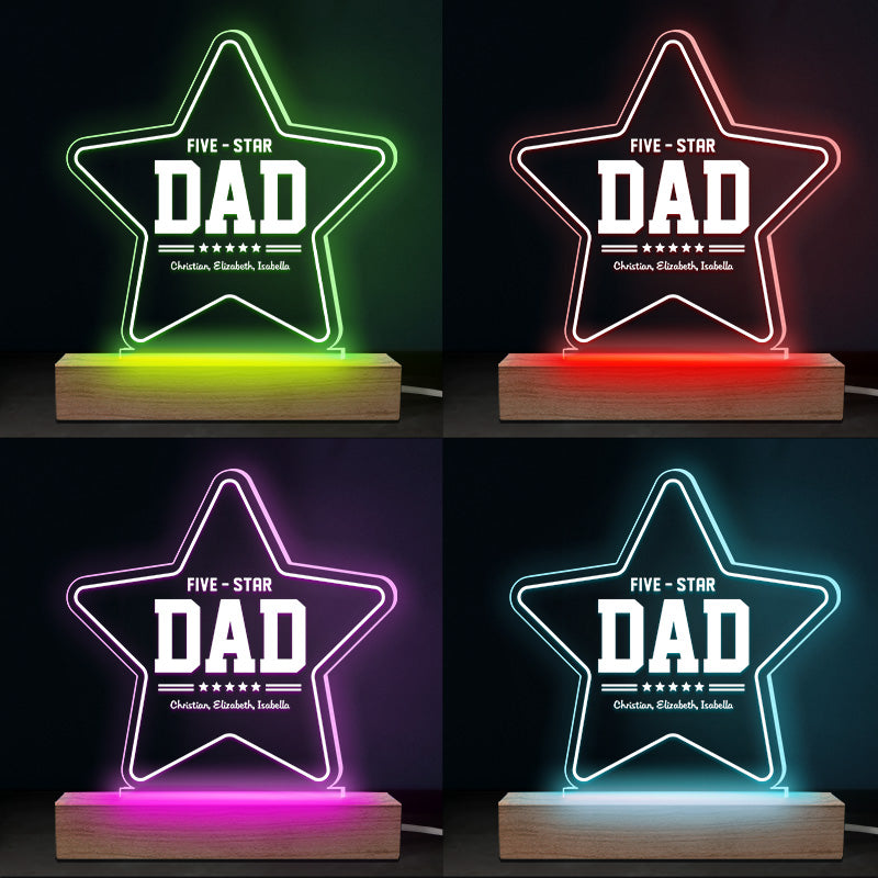 Notre papa cinq étoiles - Lampe LED 3D personnalisée pour la famille - Cadeau de fête des pères et d'anniversaire pour papa