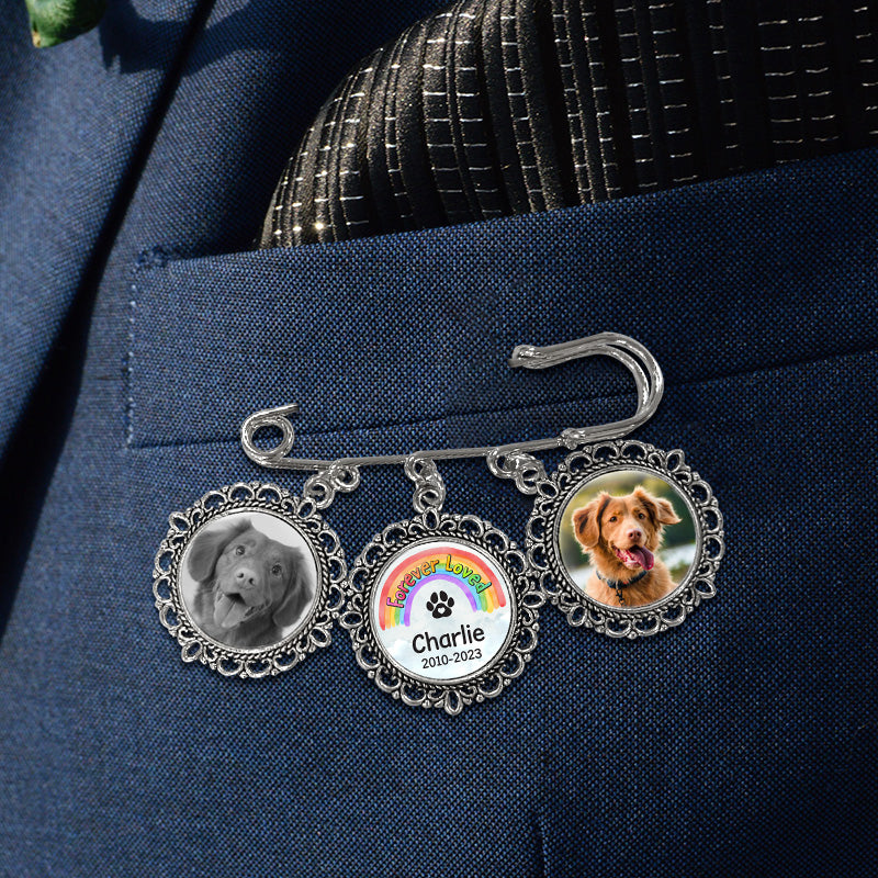 Broche personnalisée avec photo « Je te retrouverai au pont arc-en-ciel » - Cadeau de condoléances pour les propriétaires d'animaux et les amoureux des animaux