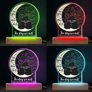 Je t'aime jusqu'à la lune et retour - Lampe LED 3D personnalisée pour couple - Cadeau pour mari et femme, anniversaire