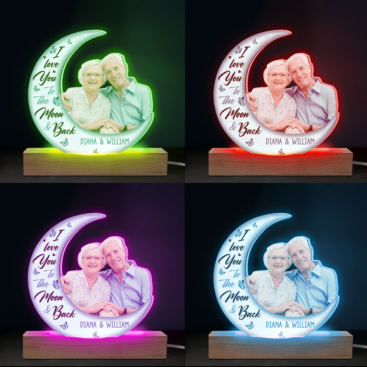 Photo personnalisée « Love You To The Moon And Back » - Couple personnalisé avec lumière LED 3D en forme personnalisée - Téléchargez une photo cadeau pour mari et femme, anniversaire