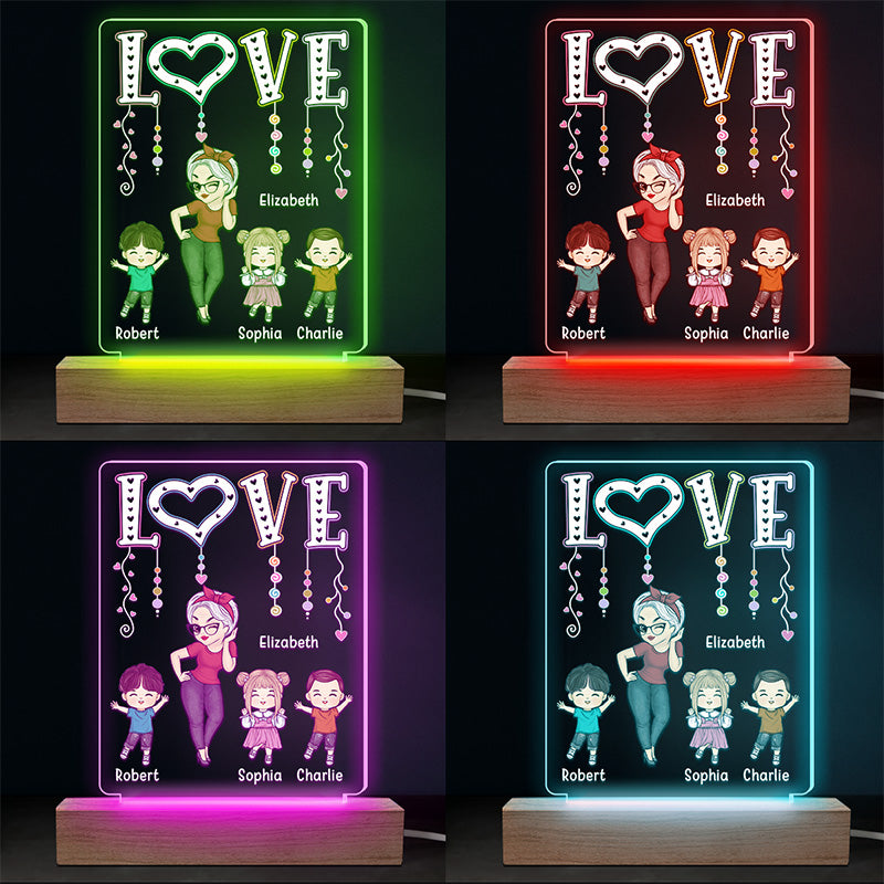 Mes chers enfants, la lumière de ma vie - Lampe LED 3D rectangulaire personnalisée pour la famille - Cadeau pour la fête des mères, maman, grand-mère