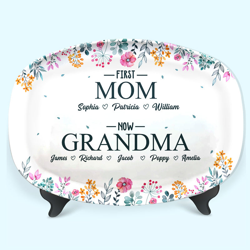 D'abord maman, maintenant grand-mère - Plateau personnalisé familial - Cadeau d'anniversaire pour grand-mère
