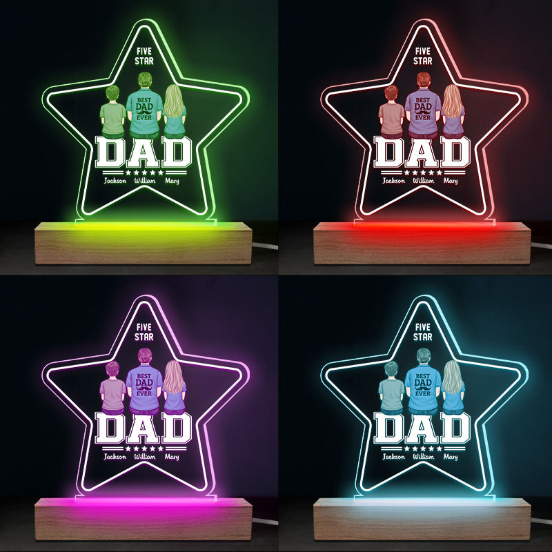 Meilleur papa de tous les temps - Lampe LED 3D personnalisée en forme d'étoile à cinq branches - Cadeau d'anniversaire et de fête des pères pour papa