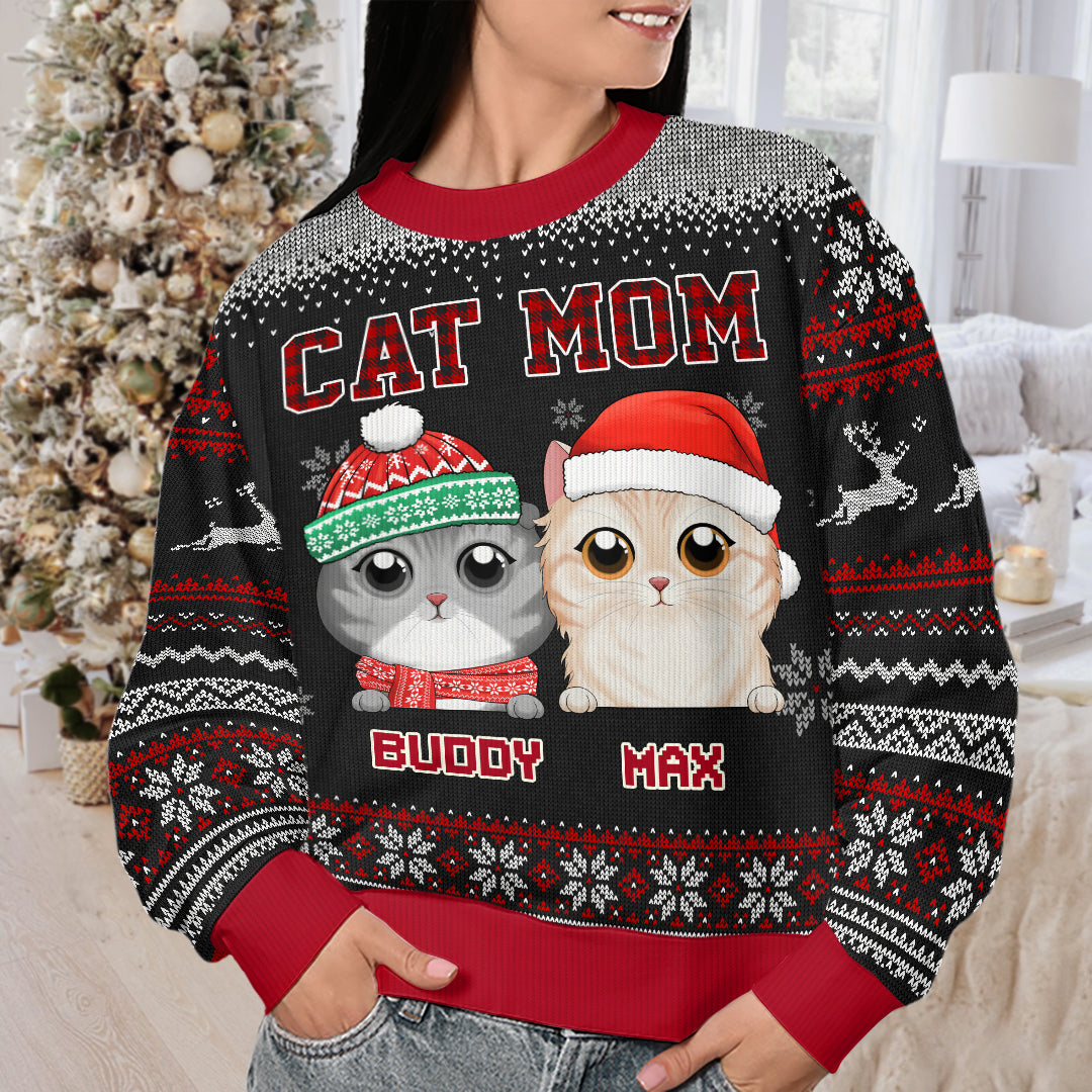 Fière d'être devenue maman chat - Sweat-shirt moche personnalisé chat - Pull en laine unisexe - Cadeau de Noël pour propriétaires et amoureux des animaux
