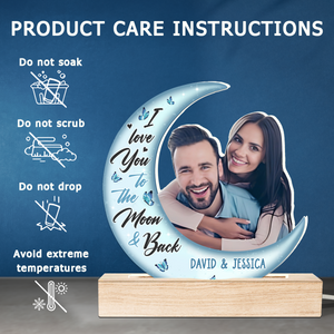 Photo personnalisée « Love You To The Moon And Back » - Couple personnalisé avec lumière LED 3D en forme personnalisée - Téléchargez une photo cadeau pour mari et femme, anniversaire