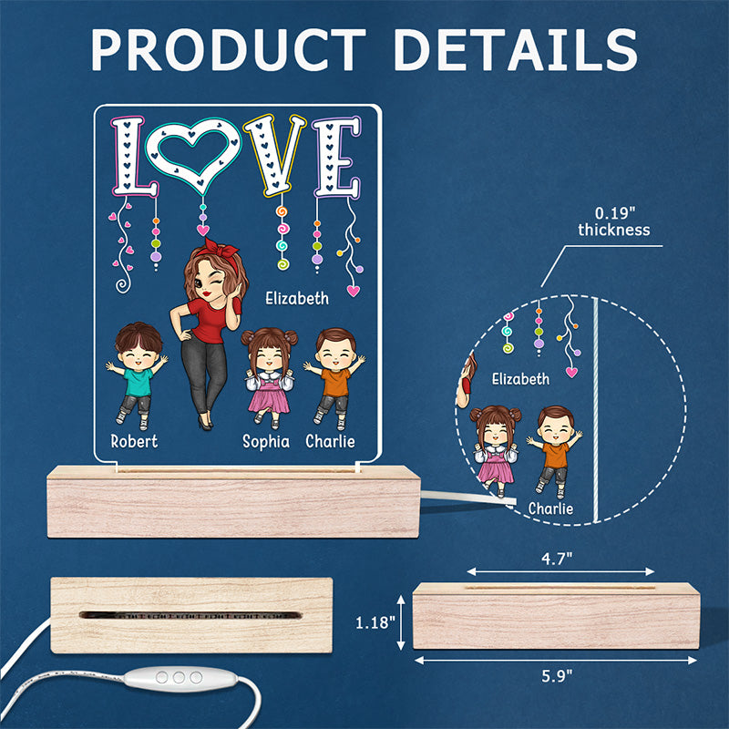 Mes chers enfants, la lumière de ma vie - Lampe LED 3D rectangulaire personnalisée pour la famille - Cadeau pour la fête des mères, maman, grand-mère