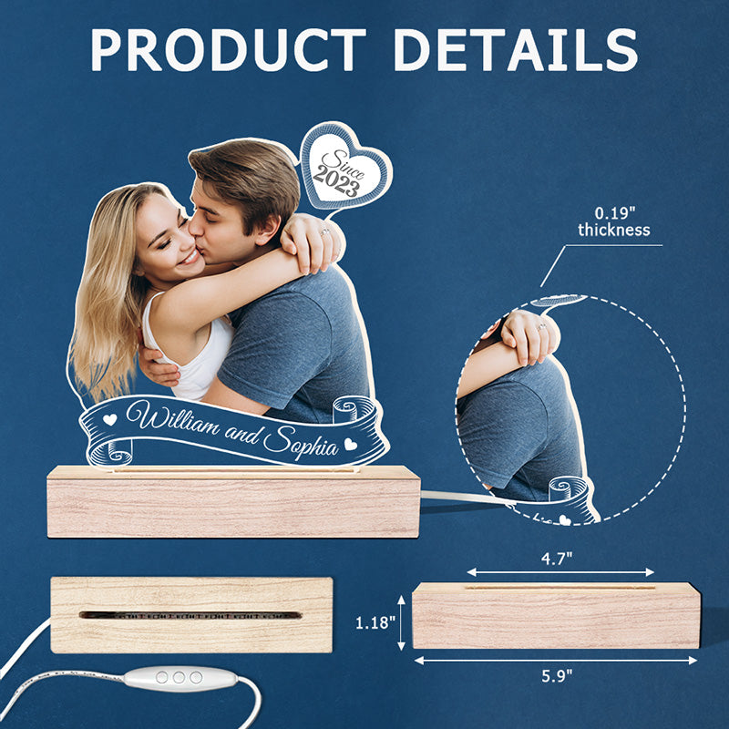 Photo personnalisée « Je t'aime toujours » – Couple personnalisé avec lumière LED 3D en forme personnalisée – Téléchargez une photo cadeau pour mari et femme, anniversaire