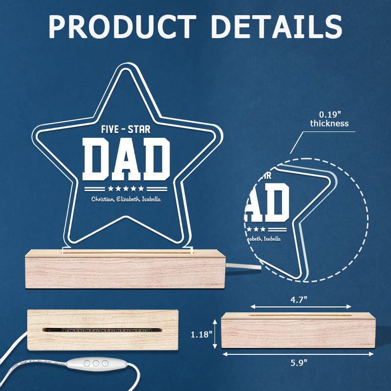 Notre papa cinq étoiles - Lampe LED 3D personnalisée pour la famille - Cadeau de fête des pères et d'anniversaire pour papa