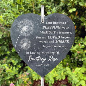 Votre vie est une bénédiction - Ardoise et crochet de jardin commémoratif personnalisés - Cadeau de condoléances pour les membres de la famille