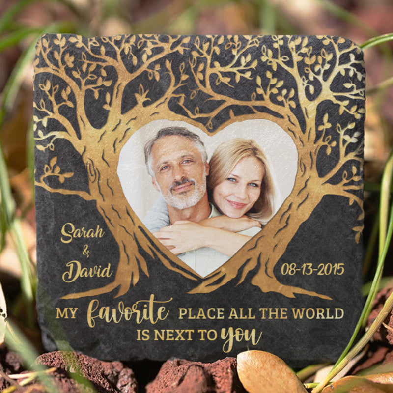 Photo personnalisée Mon endroit préféré au monde - Ardoise en pierre personnalisée pour couple - Cadeau pour mari et femme, anniversaire