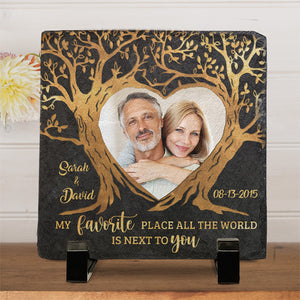 Photo personnalisée Mon endroit préféré au monde - Ardoise en pierre personnalisée pour couple - Cadeau pour mari et femme, anniversaire
