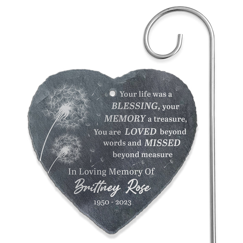 Votre vie est une bénédiction - Ardoise et crochet de jardin commémoratif personnalisés - Cadeau de condoléances pour les membres de la famille