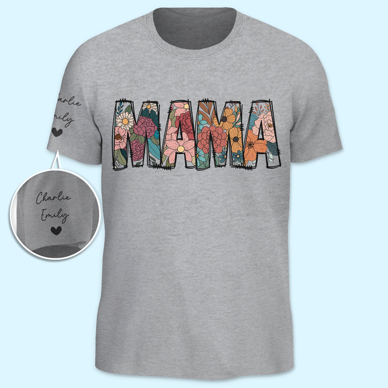 L'amour d'une mère est comme une fleur qui s'épanouit - T-shirt unisexe personnalisé avec motif sur la manche - Fête des Mères, cadeau pour maman, grand-mère