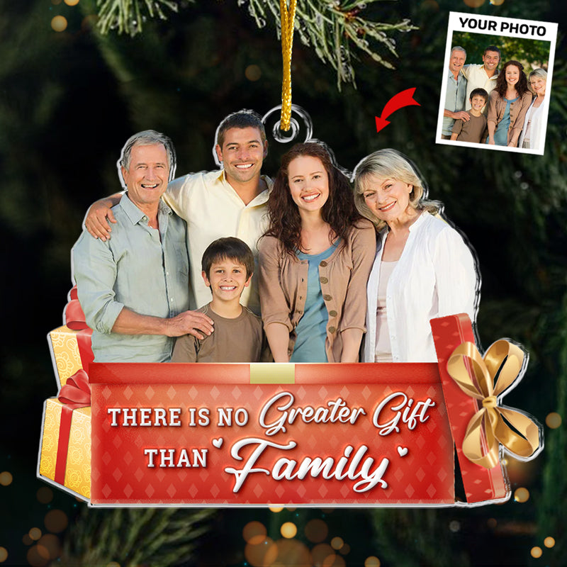 Photo personnalisée de famille : l'esprit de Noël vit ici - Ornement personnalisé familial personnalisé - Forme personnalisée en acrylique - Cadeau de Noël pour les membres de la famille