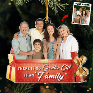 Photo personnalisée de famille : l'esprit de Noël vit ici - Ornement personnalisé familial personnalisé - Forme personnalisée en acrylique - Cadeau de Noël pour les membres de la famille