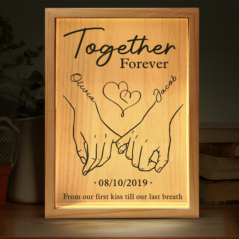 Cadre lumineux personnalisé - Cadeaux d'anniversaire de mariage personnalisés pour mari et femme, lui et elle - Ensemble pour toujours, du premier baiser jusqu'à notre dernier souffle
