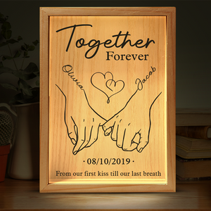 Cadre lumineux personnalisé - Cadeaux d'anniversaire de mariage personnalisés pour mari et femme, lui et elle - Ensemble pour toujours, du premier baiser jusqu'à notre dernier souffle