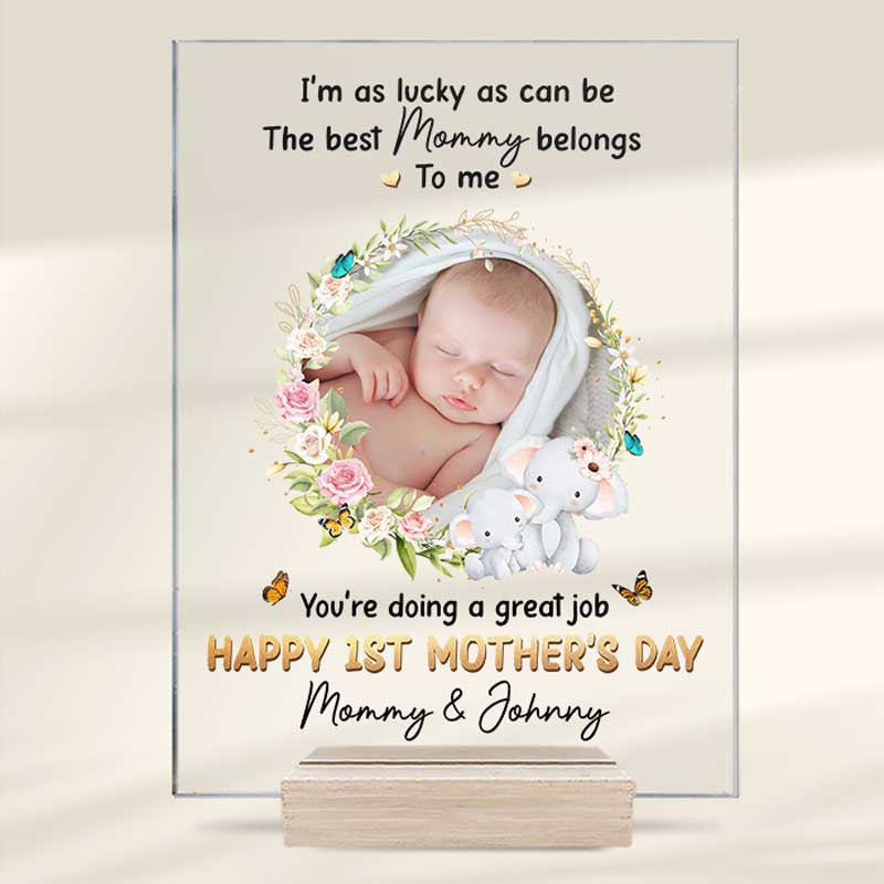 Photo personnalisée « J'ai autant de chance que possible » - Plaque rectangulaire en acrylique personnalisée pour la famille - Cadeau pour la fête des mères, maman, grand-mère