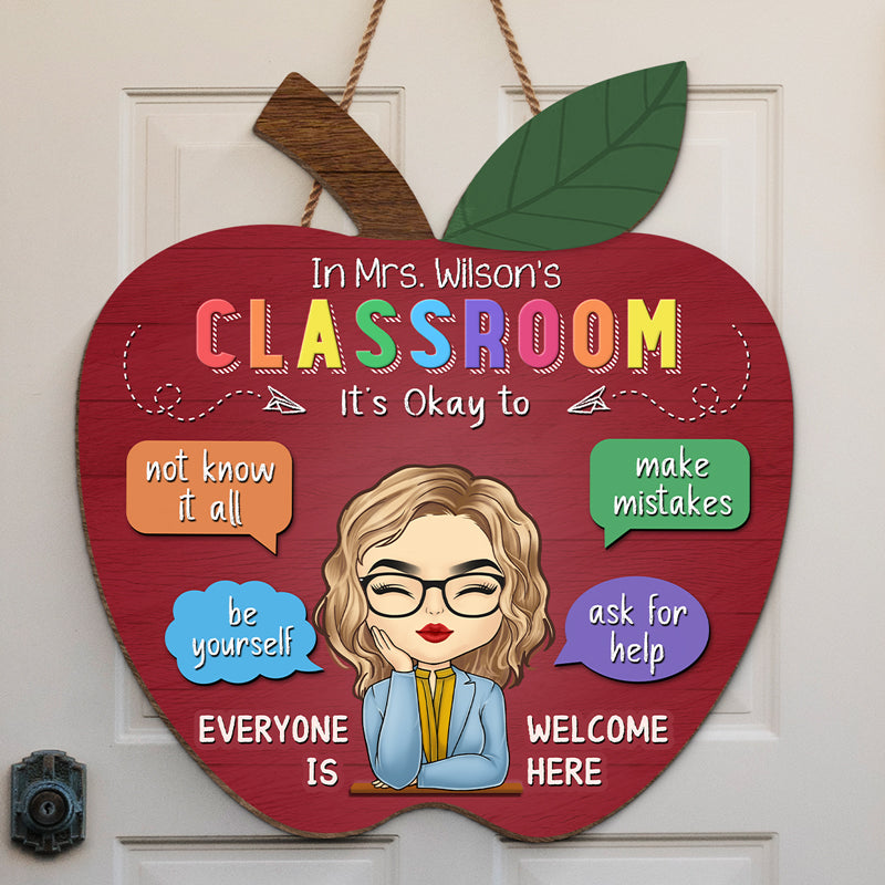 Tout le monde est le bienvenu ici - Panneau en bois rond personnalisé pour enseignant - Cadeau de pendaison de crémaillère pour enseignant, retour à l'école