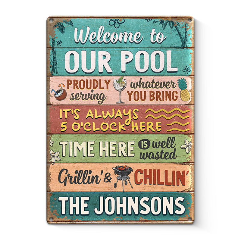 Bienvenue dans notre région - Plaque en métal personnalisée pour la décoration intérieure de la famille - Cadeau de pendaison de crémaillère pour les membres de la famille