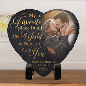 Photo personnalisée Oh mon chéri, je t'aime tellement - Ardoise en pierre personnalisée en forme de cœur pour couple - Cadeau pour mari et femme, anniversaire