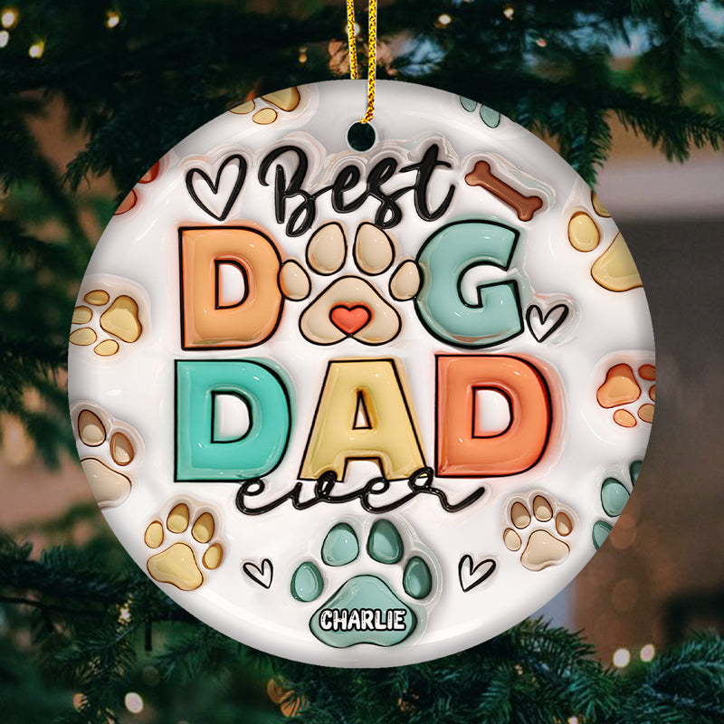 Joyeux Noël, meilleur papa chien, meilleure maman chien de tous les temps ! Décoration personnalisée pour chien - Forme ronde en céramique - Cadeau de Noël pour les propriétaires et les amoureux des animaux