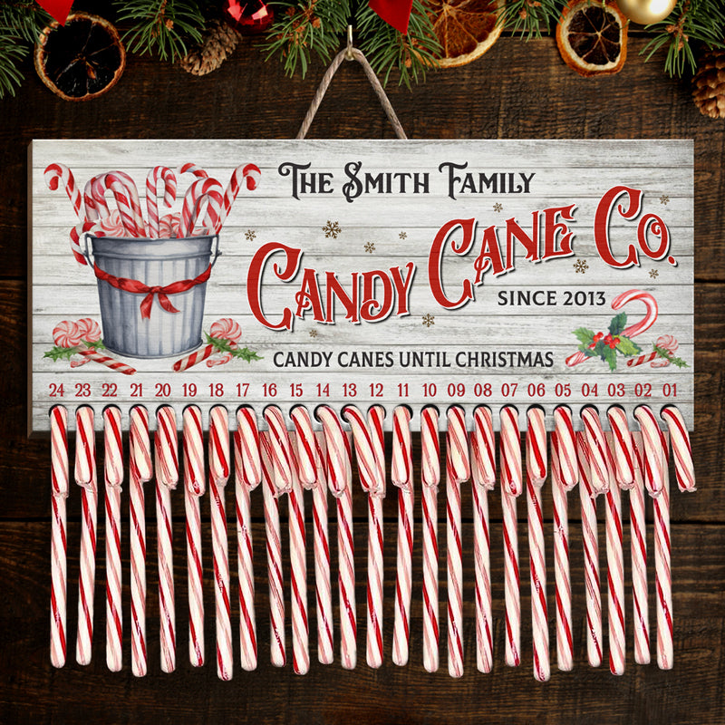 Canne de Noël en sucre d'orge - Calendrier de l'Avent personnalisé en bois avec compte à rebours - Cadeau de Noël pour toute la famille