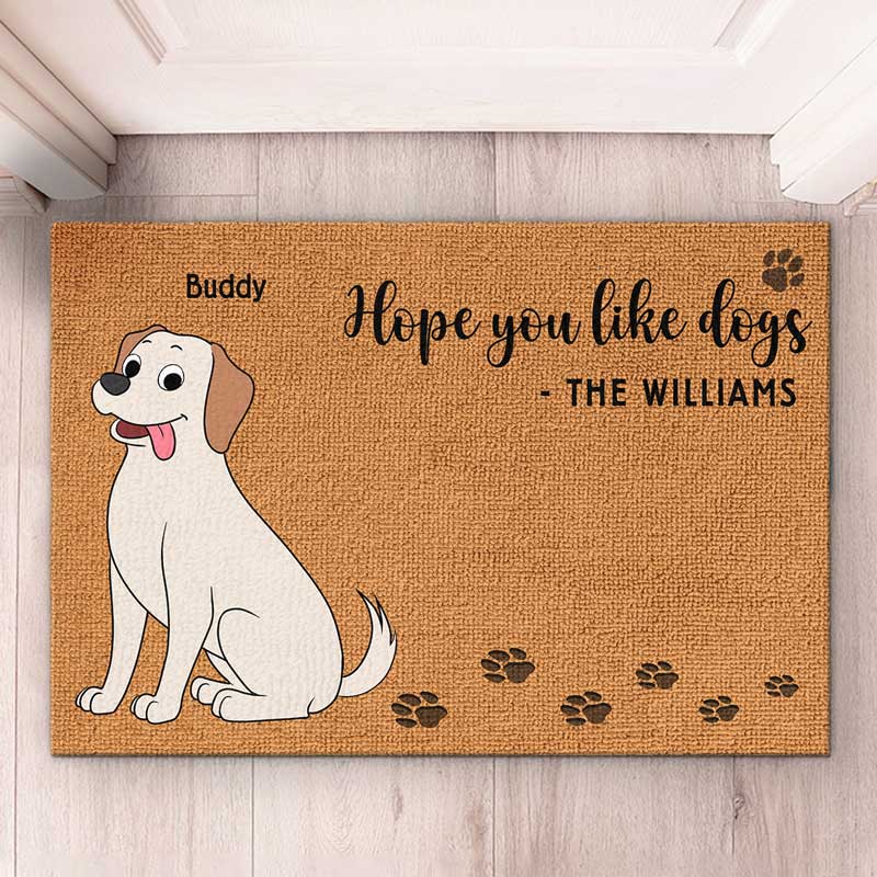 Nous espérons que vous aimez nos chiens - Tapis décoratif personnalisé pour chien - Cadeau de pendaison de crémaillère, cadeau pour les propriétaires d'animaux, les amoureux des animaux