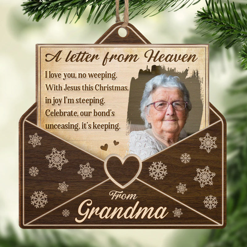 Photo personnalisée « Une lettre du ciel » - Ornement commémoratif personnalisé - Forme en bois personnalisée - Cadeau de Noël, cadeau de condoléances pour les membres de la famille