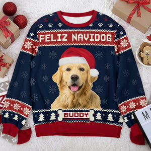 Sweat-shirt personnalisé avec photo « Nous vous souhaitons un joyeux Noël » pour chien - Pull en laine unisexe - Cadeau de Noël pour les propriétaires et les amoureux des animaux