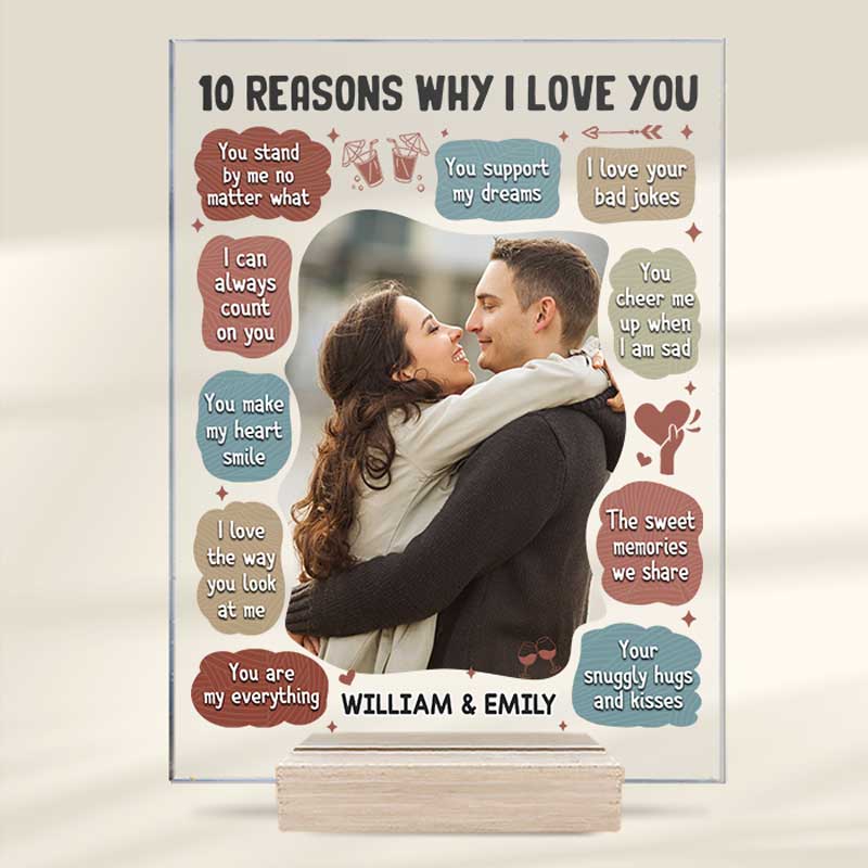 Photo personnalisée : vos câlins et bisous douillets - Plaque rectangulaire en acrylique personnalisée pour couple - Cadeau pour mari et femme, anniversaire