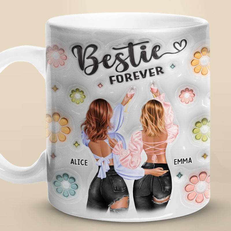 Besties Forever - Mug personnalisé avec effet gonflé 3D - Cadeau pour meilleures amies, meilleures amies, sœurs