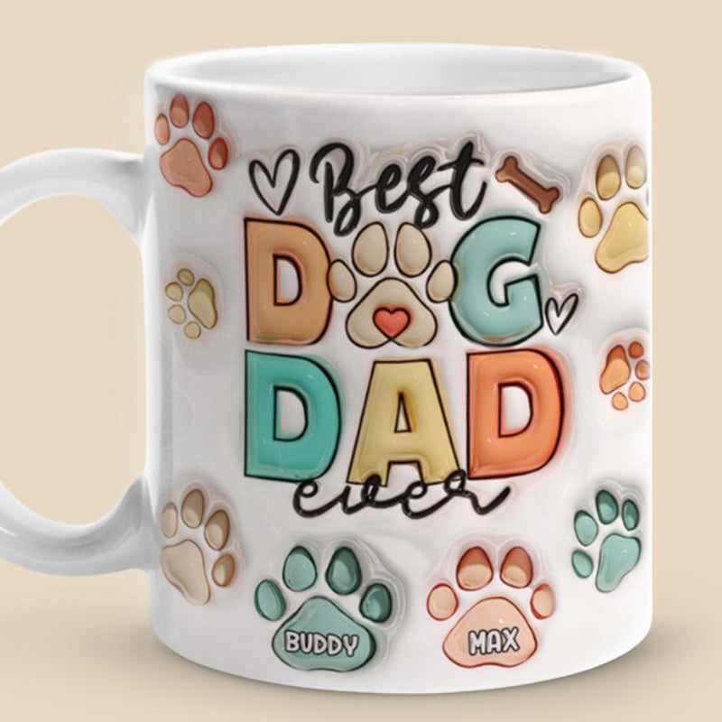 Tasse personnalisée avec effet gonflable 3D « Papa chien mange, bois et sois joyeux » – Cadeau de Noël pour les propriétaires et les amoureux des animaux