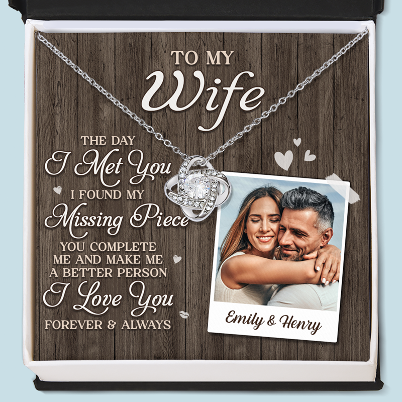 Je t'aime pour toujours et à jamais - Collier personnalisé avec nœud d'amour pour couple - Cadeau pour mari et femme, anniversaire