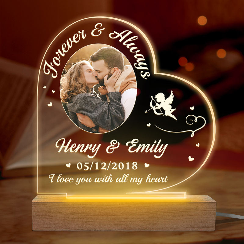 Photo personnalisée « Je t'aime de tout mon cœur » - Lampe LED 3D personnalisée en forme de cœur pour couple - Cadeau pour mari et femme, anniversaire