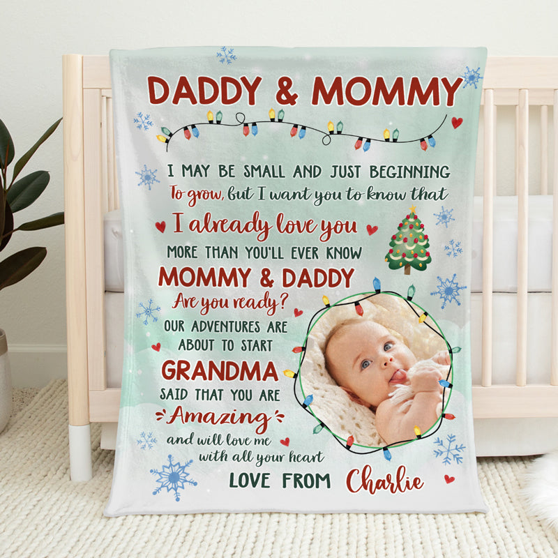 Couverture personnalisée avec photo « Chers papas et mamans » - Cadeau de naissance, cadeau de Noël pour une première maman