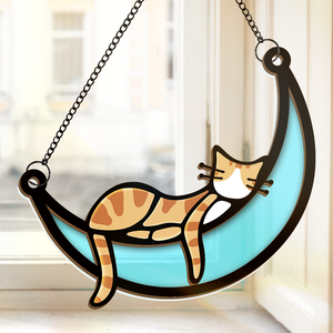 Chat paresseux - Attrape-soleil personnalisé à suspendre à une fenêtre - Cadeau pour les propriétaires et les amoureux des animaux