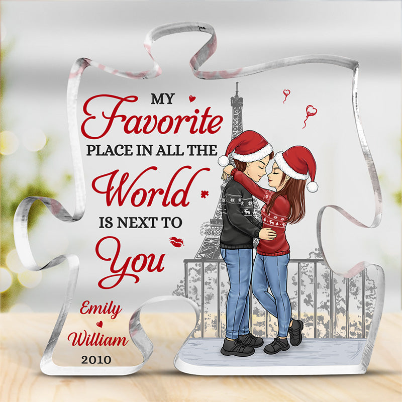 Mon endroit préféré au monde - Plaque acrylique personnalisée en forme de puzzle pour couple - Cadeau de Noël pour mari et femme, anniversaire