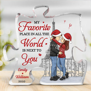 Mon endroit préféré au monde - Plaque acrylique personnalisée en forme de puzzle pour couple - Cadeau de Noël pour mari et femme, anniversaire