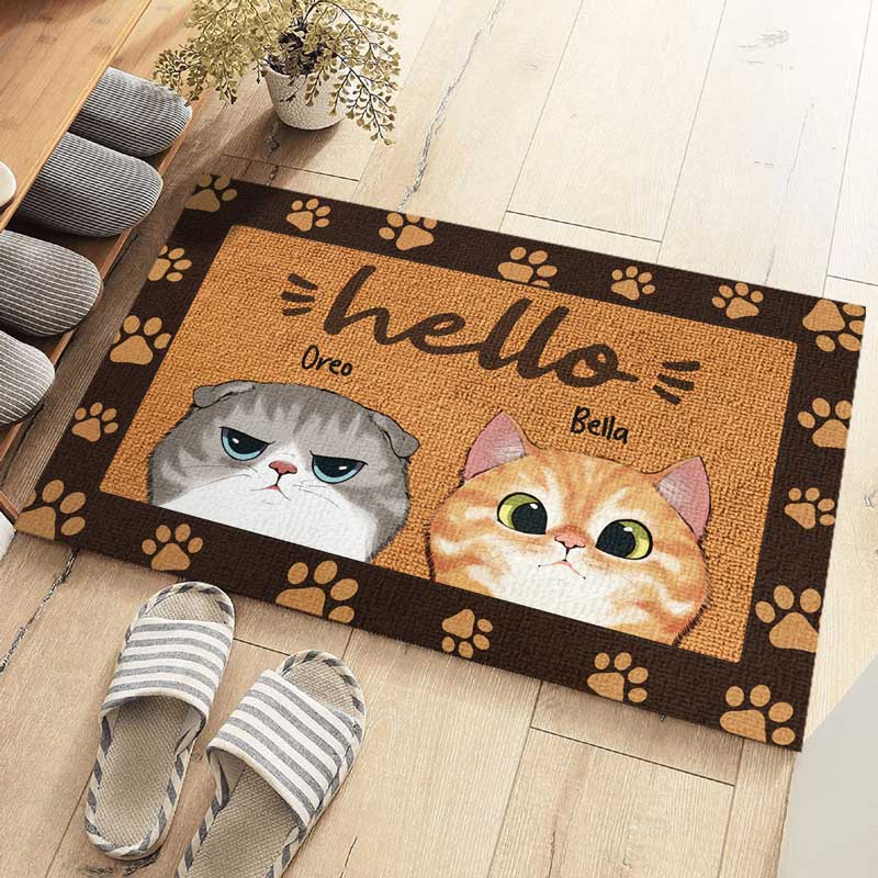 Bonjour, bonne journée ! Tapis décoratif personnalisé pour chat ! Cadeau idéal pour les propriétaires et les amoureux des animaux.