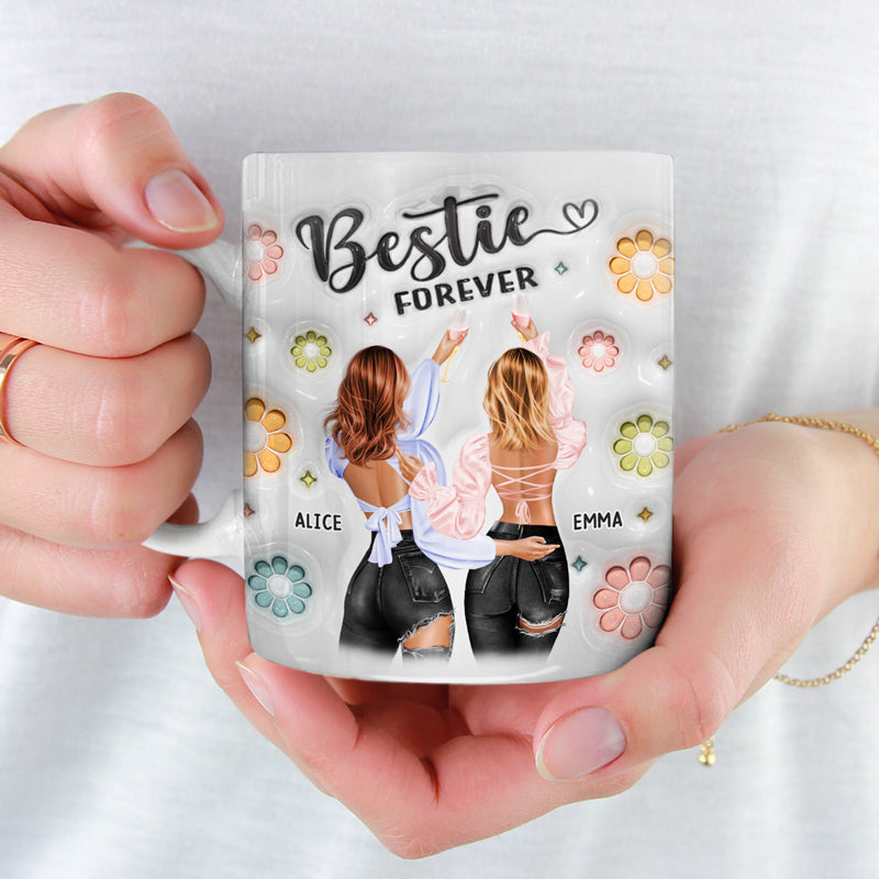 Besties Forever - Mug personnalisé avec effet gonflé 3D - Cadeau pour meilleures amies, meilleures amies, sœurs