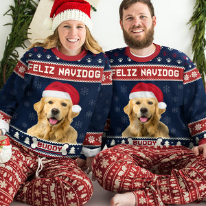 Sweat-shirt personnalisé avec photo « Nous vous souhaitons un joyeux Noël » pour chien - Pull en laine unisexe - Cadeau de Noël pour les propriétaires et les amoureux des animaux