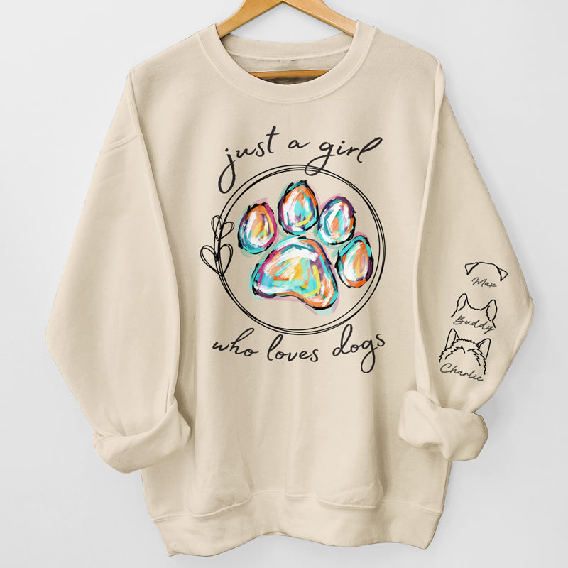 Une fille qui aime les chiens - Sweat-shirt unisexe personnalisé avec motif chien et chat sur la manche - Cadeau pour les propriétaires et les amoureux des animaux