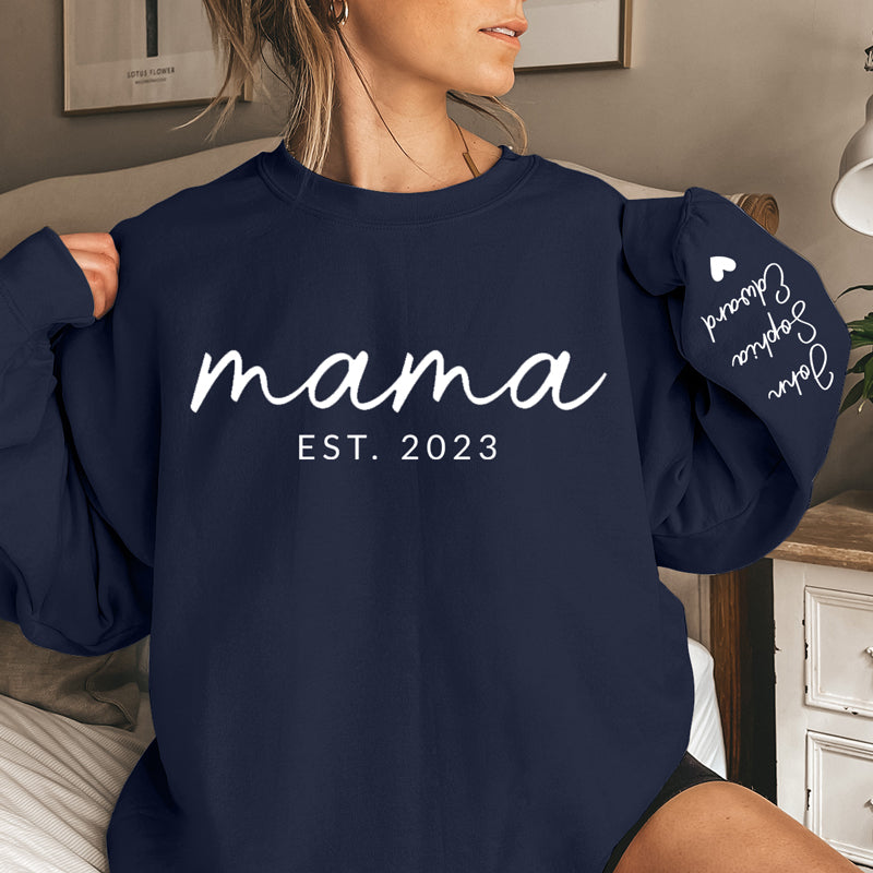 Sweat-shirt unisexe personnalisé avec motif sur la manche pour femme, maman et patronne – Cadeau d'anniversaire pour maman et grand-mère