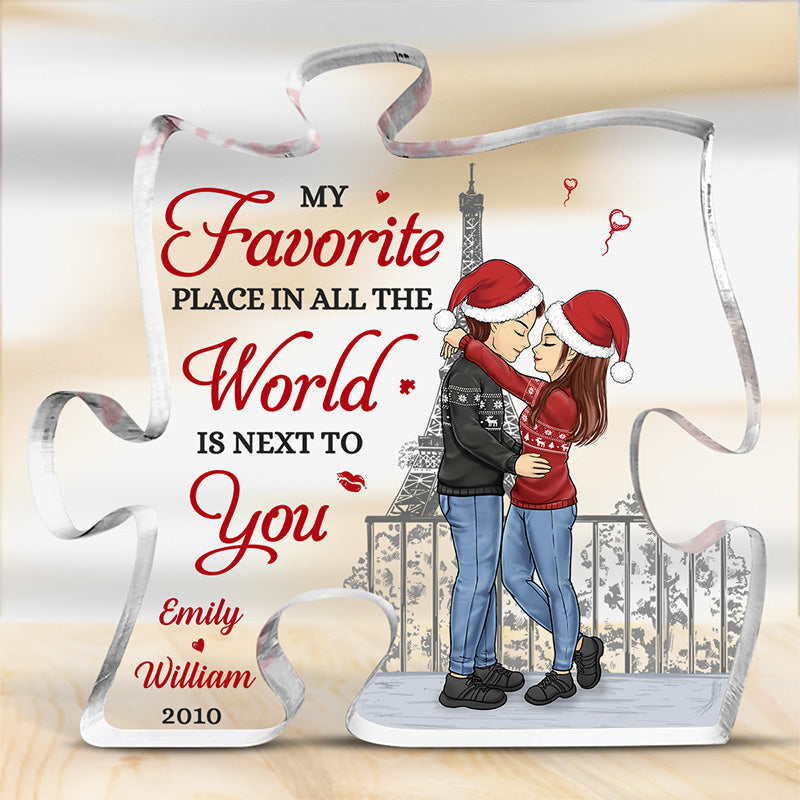 Mon endroit préféré au monde - Plaque acrylique personnalisée en forme de puzzle pour couple - Cadeau de Noël pour mari et femme, anniversaire