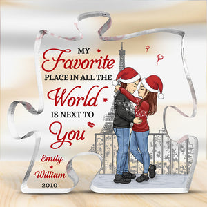 Mon endroit préféré au monde - Plaque acrylique personnalisée en forme de puzzle pour couple - Cadeau de Noël pour mari et femme, anniversaire