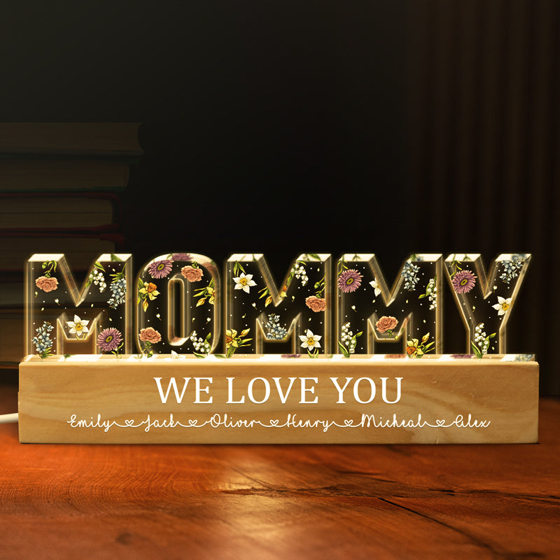Veilleuse LED 3D personnalisée en acrylique avec lettres du mois de naissance de maman - Cadeau pour maman et grand-mère - Fête des Mères