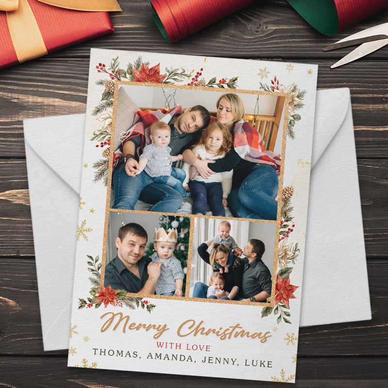 Carte de vœux personnalisée « Joyeux Noël avec amour » - Cartes postales et cartes de vœux personnalisées pour les fêtes de fin d'année - Cadeau de Noël pour les membres de la famille